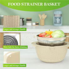 4-in-1 Colander with Mixing Bowl Set,Colander Bowl,Fruit Strainer Bowl, Colanders & Food Strainers Stainless Steel Beige
