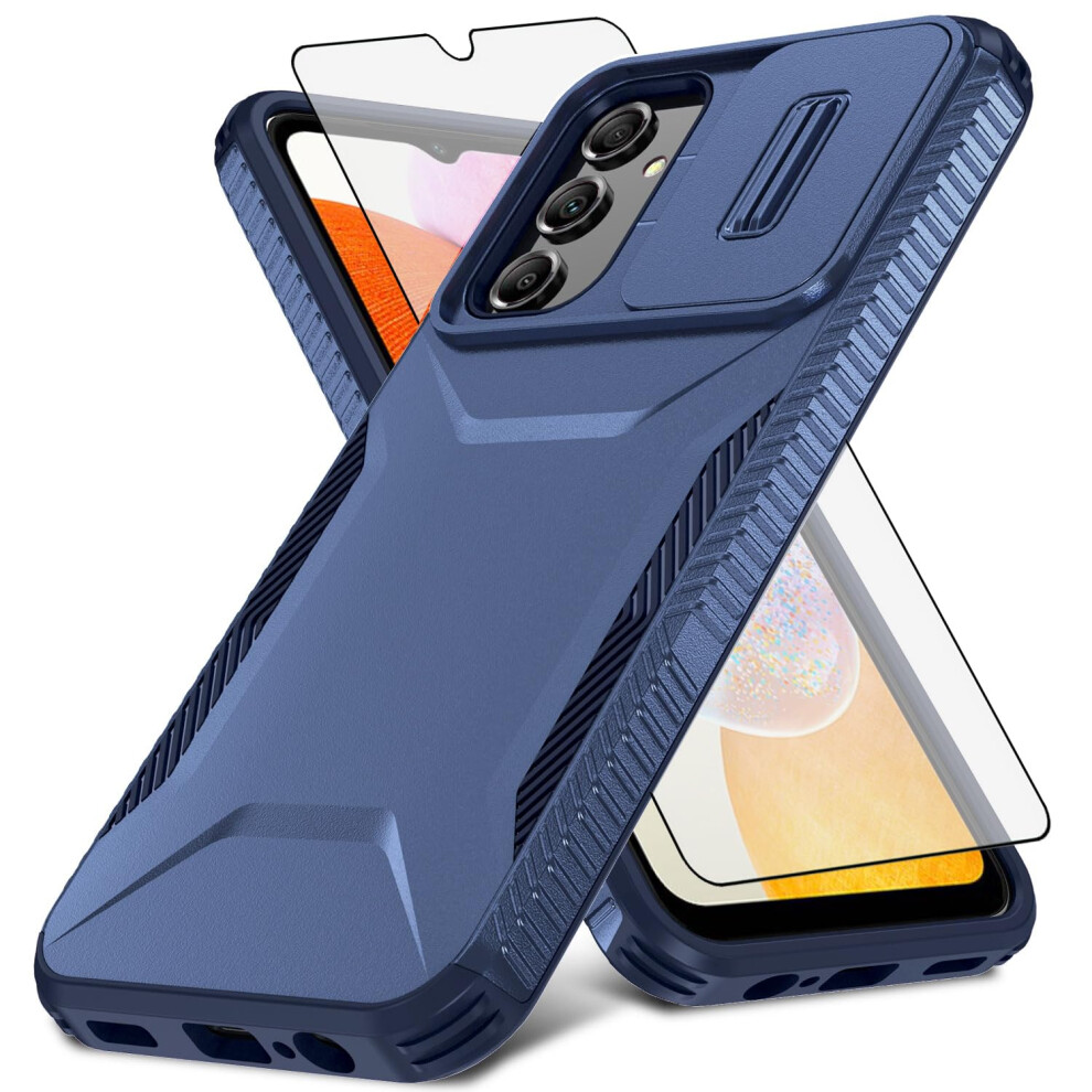 Case With Screen Protector, Slide Camera Cover, Rugged Design For Samsung Galaxy A14/M14 5G Blue 9771547086031