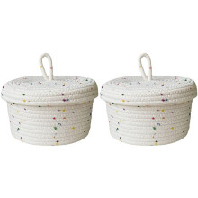 2X Cotton Rope Storage Basket Small Woven Basket with Lid Storage Woven Storage Organizer Bins for Towels Keys Snack, S