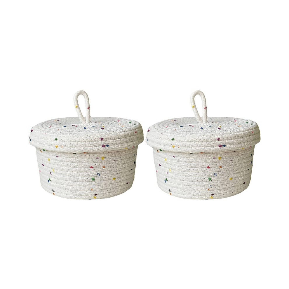 2X Cotton Rope Storage Basket Small Woven Basket With Lid Storage Woven Storage Organizer Bins For Towels Keys Snack, S 6032427092799