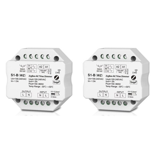 2X S1-B Tuya Zigbee RF AC Triac Dimmer LED Controller Push  Control 110V 220V 230V for Alexa Assistant