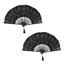 2X Handgemachte Baumwollspitze Klappbar Handventilator fuer Party Brauthochzeit Dekoration (Schwarz)