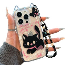 Cute Cat Ear Transparent Case for iPhone 15, Slim Full Cover Protective Clear Phone Case