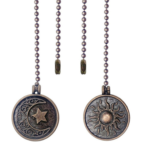 6Pcs Ceiling Fan Pull Chain Set Sun & Moon Pattern Pull Chains Extension Copper Beaded  Fan Pull Chain with Ornament 1