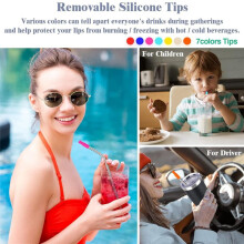 1 Set- Stainless Steel Straw Set Silicone Mouth Portable Metal Straw Brush, Silver