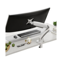 Single Monitor Arm White, Adjustable Spring Mount 1732 Inch, Ergonomic Height, 360 Rotation, SpaceSaving Clamp Grommet VESA 75x75 100x100