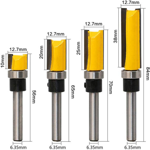 8Pcs Flush Trim Router Bits Top Bearing Router Bit 1/4 Inch Shank Straight Pattern Template Router Bit 1
