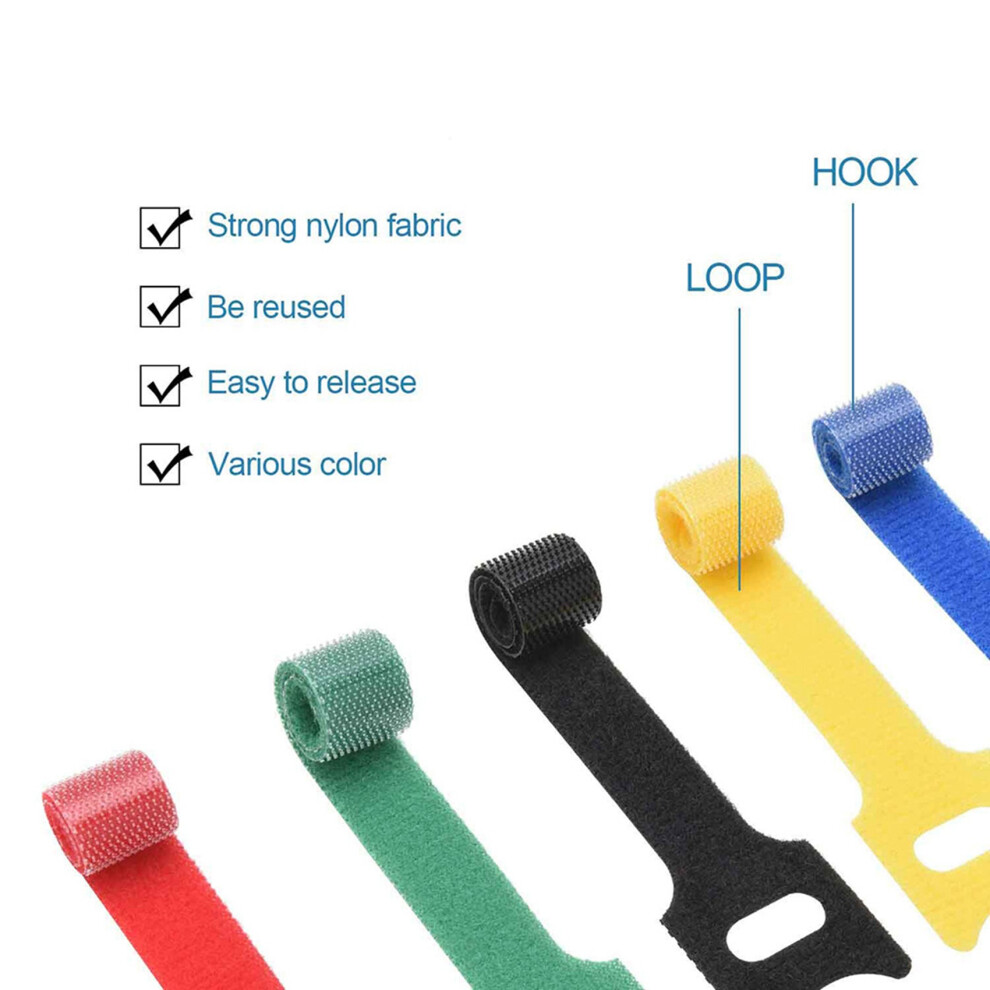 100Pcs Reusable Color Mixing Cable Cord Strap Hook Loop Ties Tidy Organiser Tool Fastener Management 6033954793340