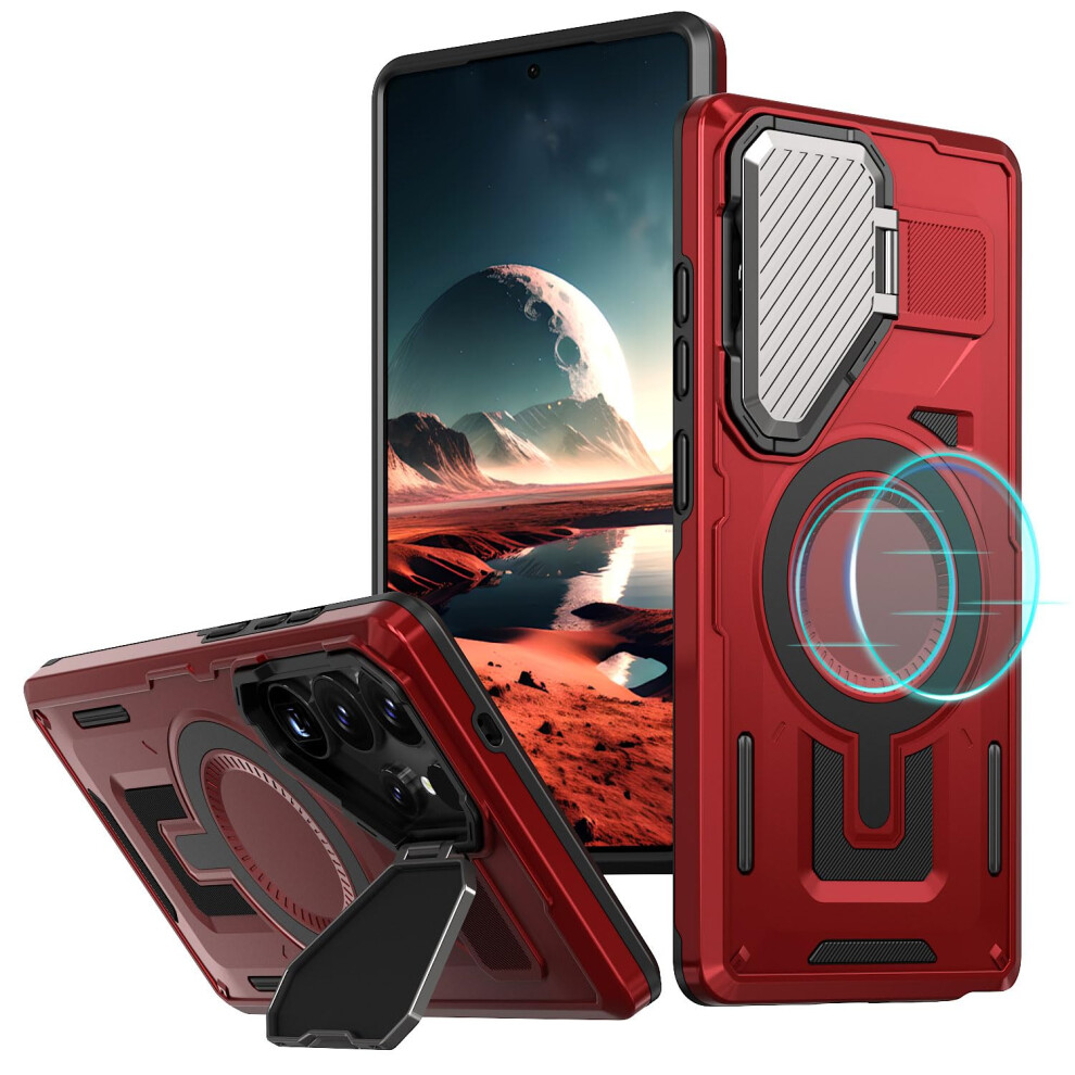Case With Camera Cover Kickstand Magsafe Militarygrade Protection For Samsung Galaxy S25 Ultra Red 9771547086901