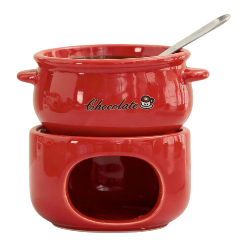 Ceramic Melting Pot Safe For Chocolate Cheese Elegant Sweet-Red