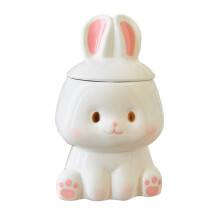 Ceramic Rabbit Coffee Cup With Lid 350ml Capacity Mug For-White