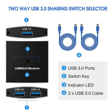 2X USB 3.0 Selector KVM 5Gbps 2 in 1 Out USB Two-Way Sharer for Printer Keyboard Mouse Sharing