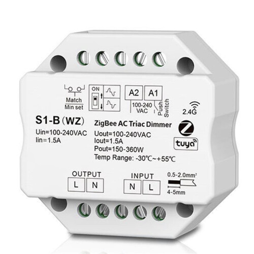 2X S1-B Tuya Zigbee RF AC Triac Dimmer LED Controller Push  Control 110V 220V 230V for Alexa Assistant 2