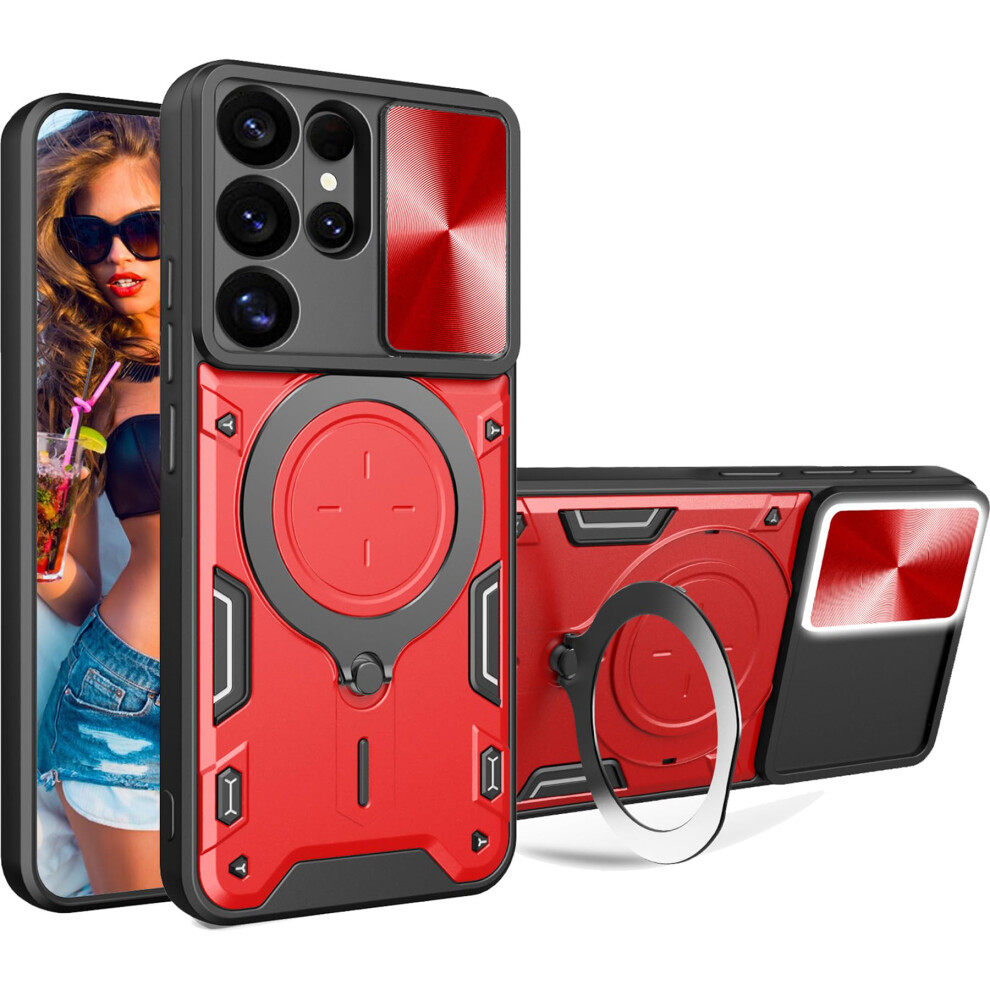 Armor Case With Magnetic Ring Kickstand, Military Grade Shockproof Cover With Sliding Camera Lens For Samsung Galaxy S25 Ultra, Jsred 9092120829631