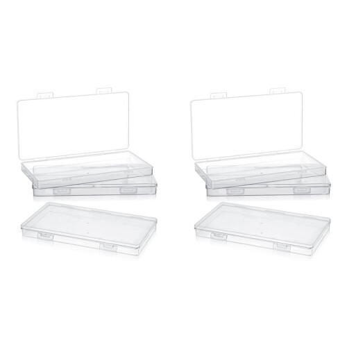 6Pack  Plastic Clear Storage Containers Box,Small Rectangle Empty Organizer Case with Hinged Lid for Collecting Bead