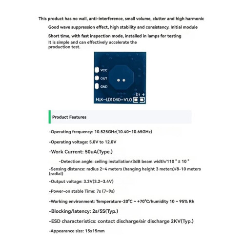 2X LD1040 10G Radaravkänningsmodul Low Power Micro-Motion Intelligent Perception Sensor 2