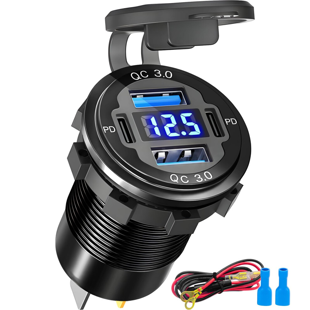 12V Usb C Car Charger 4Port With Led Voltmeter Dual Pd3.0 Qc3.0 Fast Charging For 12/24V Vehicles 9771547087823