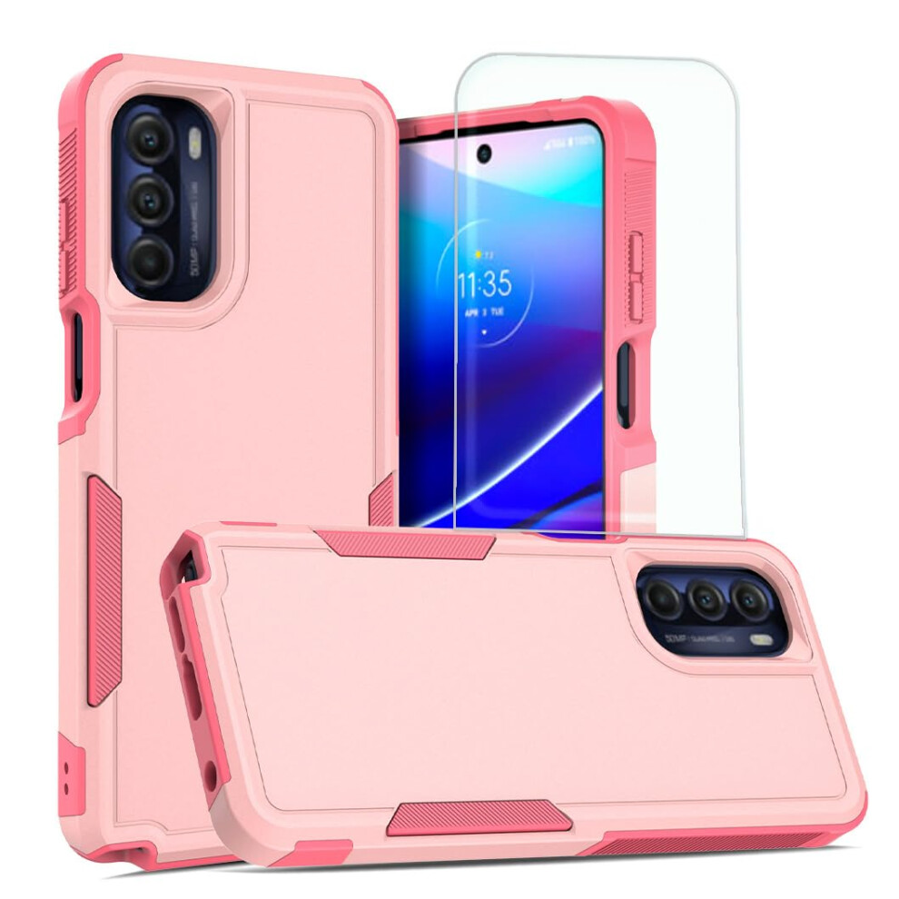 Cute Military Grade Shockproof Case With Screen Protector For Motorola Moto G Stylus 5G 2022 Pink 9771547087830