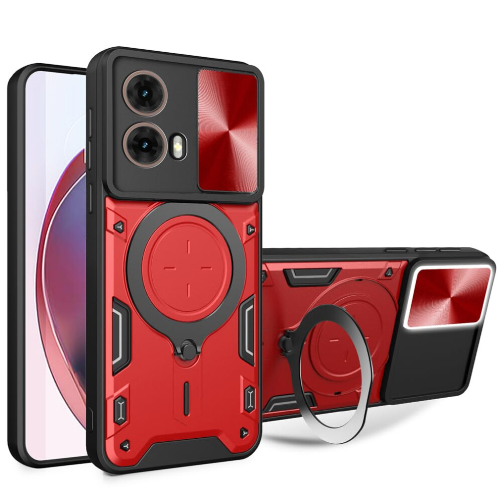 Shockproof Duallayer Case With Sliding Camera Cover And Kickstand, For Motorola Moto G85 5G Red 9092120829891
