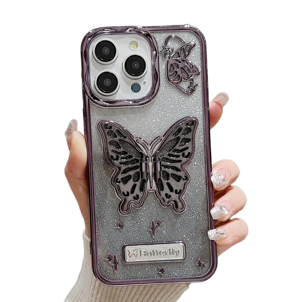 Case For Iphone 11 Glitter Butterfly Stand Slim Shockproof Cover With Camera Lens Guard Black 9771547087946
