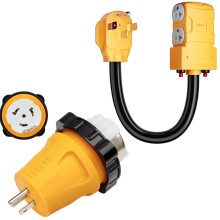 RV Power Adapter Marine Shore Power Cord Adapter, SS250R, 4 Outlets w/ 20A Breaker, 50A to 15/20A