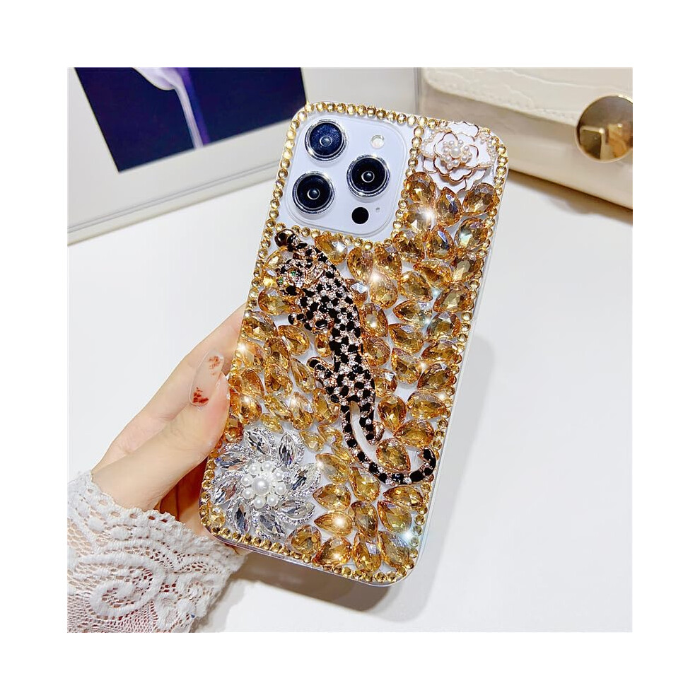 Luxury Glitter 3D Leopard Flower Bling Diamond Case For Samsung Galaxy S21 Fe Women Gold 9771547087984