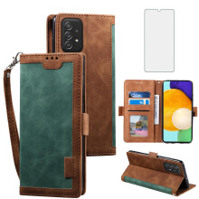 Wallet Case with Card Holder Stand Lanyard and Tempered Glass for Samsung Galaxy A52 A52S 5G
