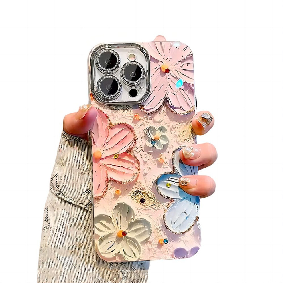 Slim Shockproof Protective Cover With Glitter Floral Design And Precise Cutouts For Iphone 13 Pink 9771547088066