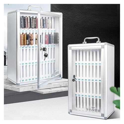 Wall Mounted Cell Phone Locker Cabinet with Numbered Lock Compartments and Soft Lining for Classroom 1