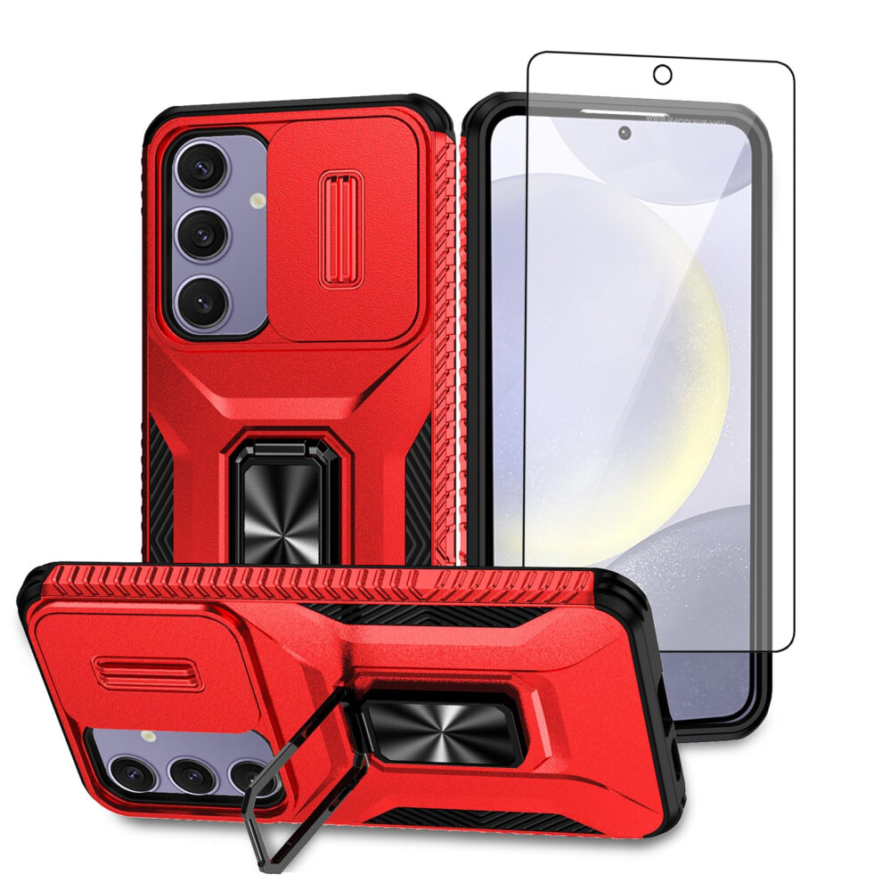 Case For Samsung Galaxy S24 Fe With Slide Camera Cover Ring Holder Military Grade Protection Red 9092120830224