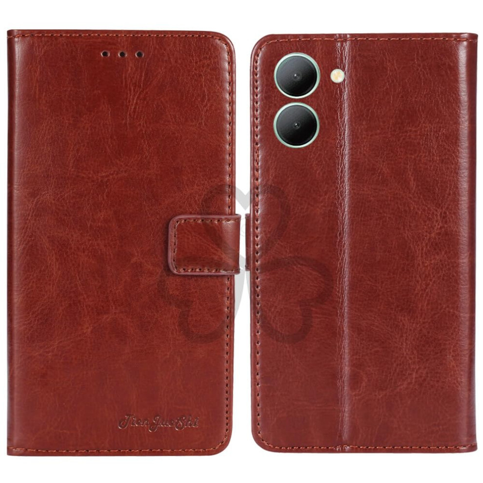 Retro Leather Wallet Case With Card Slots Tpu Shockproof Flip Cover For Vivo Y36 5G Brown 9092120830293