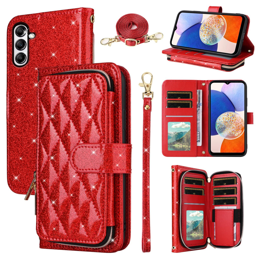 Pu Leather Wallet Case With Card Slots, Crossbody And Wrist Strap For Samsung Galaxy A54 5G Red 9771547088233