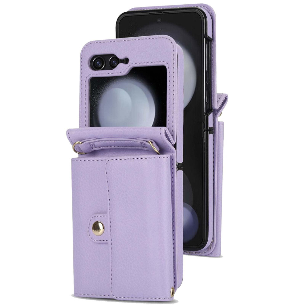 Crossbody Pu Leather Shockproof Wallet Case With Card Holder For Samsung Galaxy Z Flip 6 Purple 9771547088240