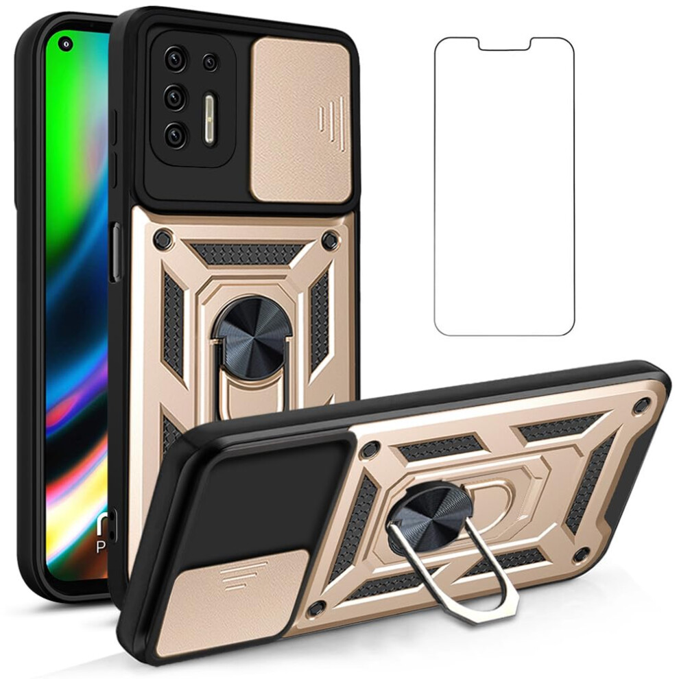 Case For Motorola Moto G9 Plus With Sliding Camera Cover, Military Grade Protection, Kickstand Gold 9092120830453
