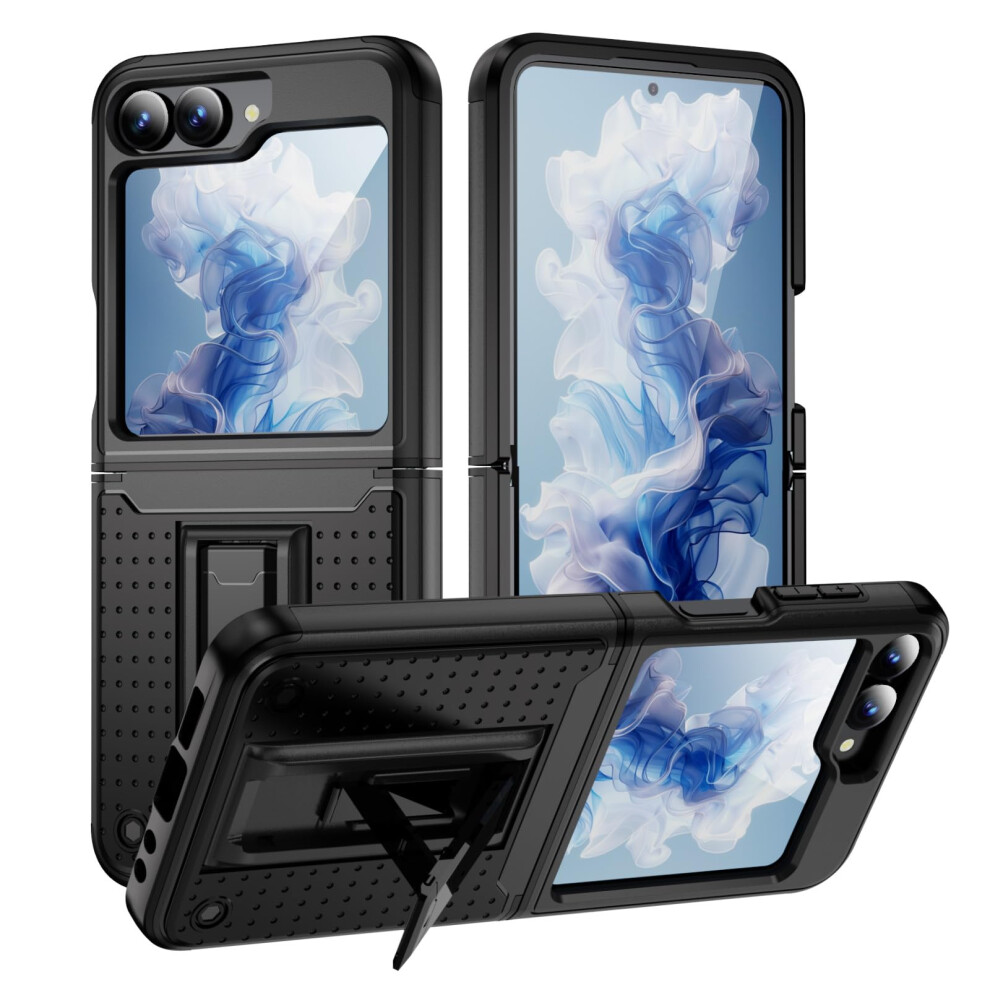 Case For Samsung Galaxy Z Flip 6 With Hinge Protection, Shockproof Dual Layer Kickstand Cover, Black 9092120830590
