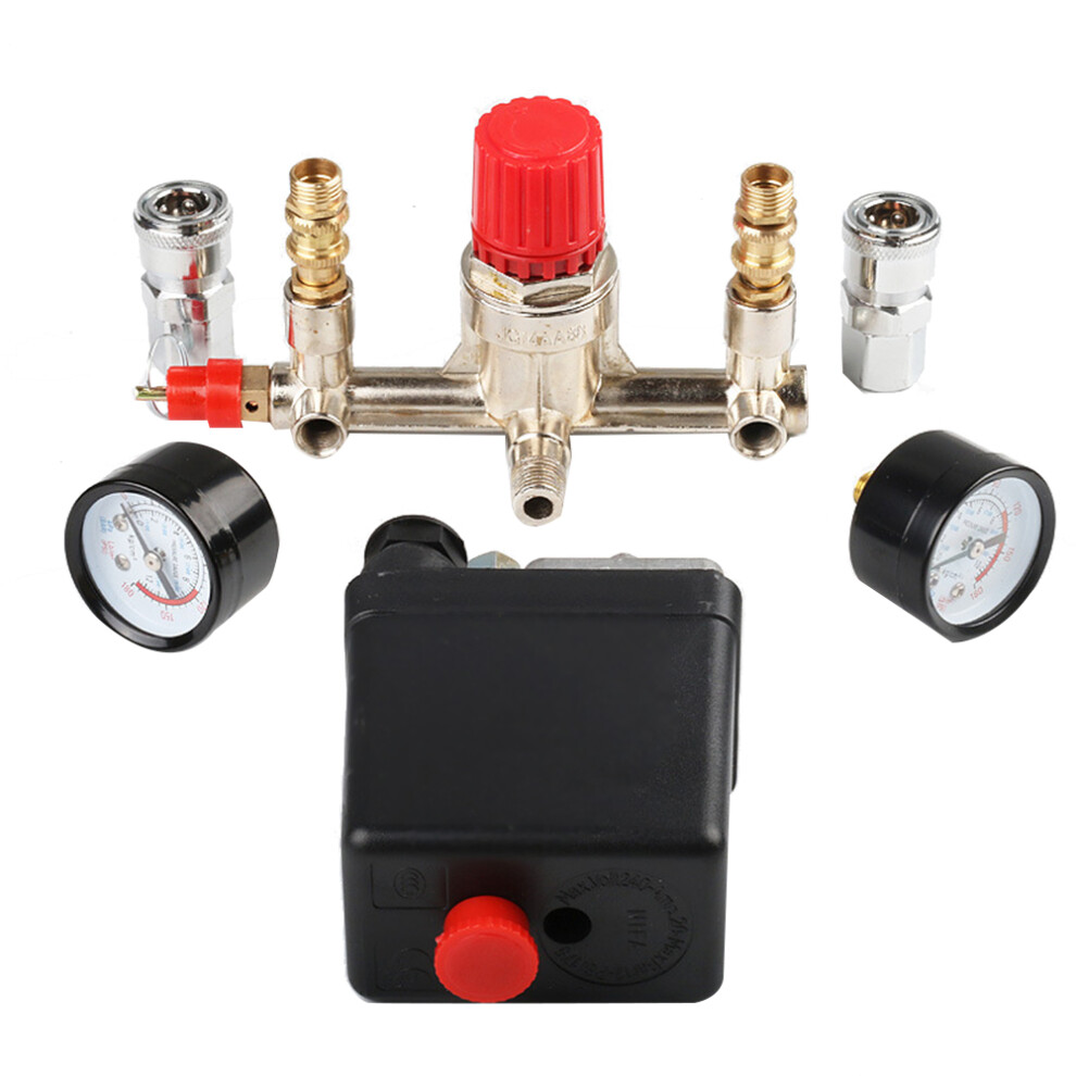 Air Compressor Pressure Check Gauge Air Valve Manifold Oil-Free Silent Air Compressor Adjustable Outlet Valve 175Psi 6032664141458