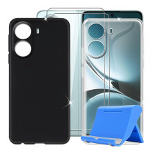 Case for Redmi Turbo 4 6.67 Inch Shockproof Silicone Cover with Holder and 2 Pack Tempered Glass