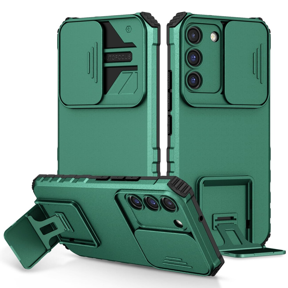 Case For Galaxy S22 With Slide Camera Lens Cover, Militarygrade Shockproof Kickstand, Dark Green 9771547088561