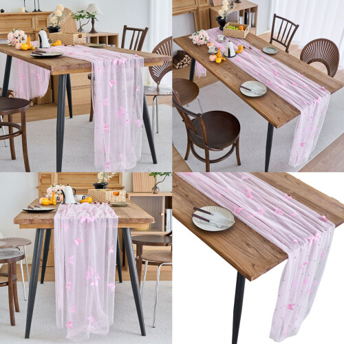 Romantics Beaded Butterfly Lace Table Runner For-150x200 pink 2