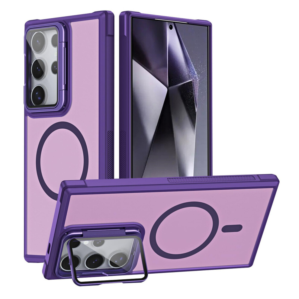 Magnetic Case With Kickstand, Slim Frosted Protective Cover For Samsung Galaxy S25 Ultra Purple 9771547088660