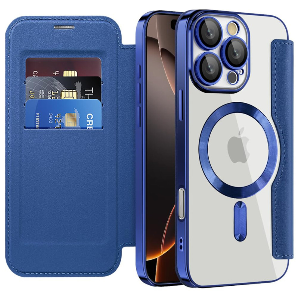 Leather Wallet Case Folio With Card Holder Shockproof Dark For Iphone 16 Pro Max Magsafe Blue 9092120830934