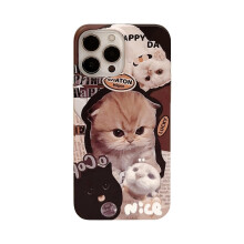 Cute Cartoon Kitten Soft Silicone Protective Case for iPhone 15 Pro with Precise Fit
