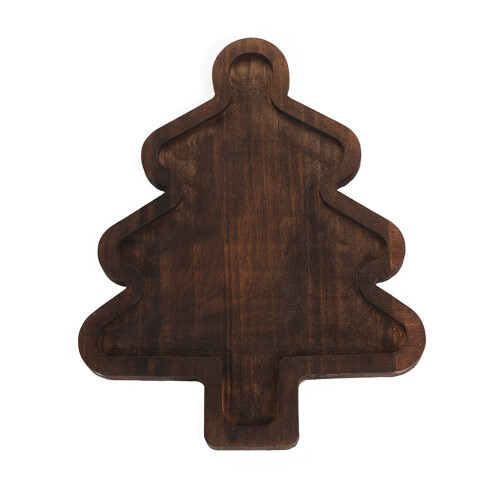 Holiday Snacks Tray Wooden Christmas Tree Shape Multi-B