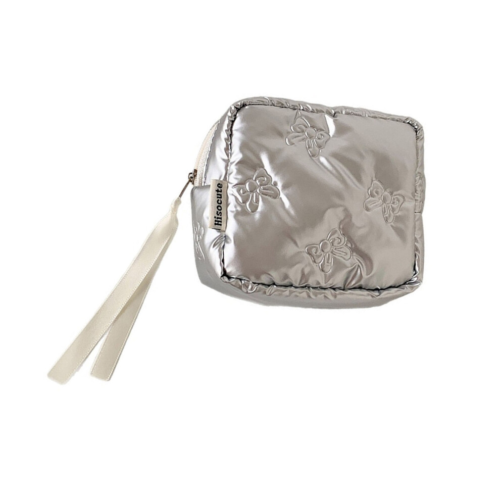 Silver Smooth Bowknot Makeup Pouch Portable Organizers For