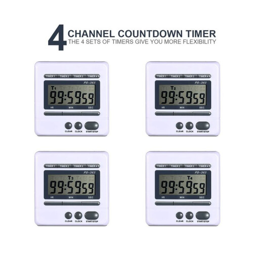 4X Digital Countdown Timer 4 Channel Count  Down Kitchen Cooking Timer Clock 2