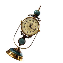 European Antique Ceramics Metal Table Clock with Pendulum Quiet