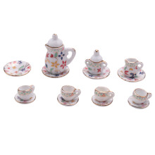 15 Piece Miniature Dollhouse dinnerware porcelain tea set tableware Cup plate Colorful floral print