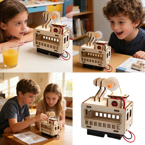 2 Sets Interactive Wooden Cable Car Building Set With Adjustable 1