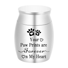 Paw Prints Sealed Alloy Pet Memorial Urn, Funeral Keepsake Jar for Cats and Dogs, Durable and Decorative