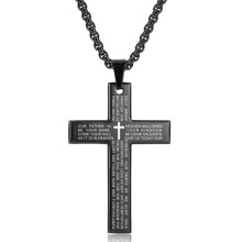 Cross Pendant Necklace for Men Stainless Steel Lord's Prayer Bible Chain Plated-Black